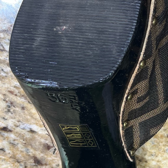 FENDI Zucca Wooden Clogs w/ Gold Studs Sandals 36 - Picture 7 of 10